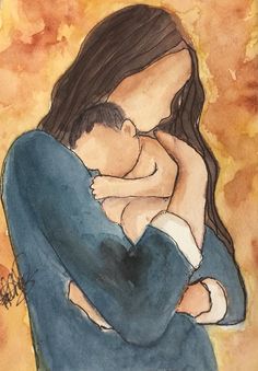 a drawing of a woman holding a baby in her arms with the words, i love you