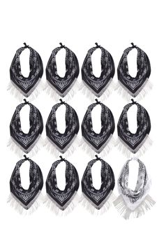 twelve pieces of black and white bandana with fringes