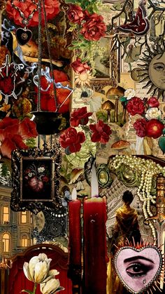 an artistic collage with flowers and pictures