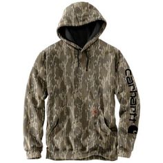 Stay warm this winter thanks to your Carhartt Men's Loose Fit Midweight Camo Sleeve Graphic Sweatshirt. Each camo sleeve graphic sweatshirt features a Mossy Oak Bottomlands camouflage pattern for a unique look. The 3 piece hood design for exceptional fit. This loose Carhartt hoodie has spandex-reinforced rib-knit cuffs and waist help keep out the cold. Shop more Carhartt cold weather essentials today. 10.5 oz., 50% cotton/50% polyester sweatshirt Mossy Oak Bottomlands camouflage pattern for a un Western Christmas Wishlist, Country Bf Gifts, Mens Fall Fits, Hunting Gifts For Boyfriend, Country Boy Gifts, Western Christmas Gifts, Carhartt Hoodies, Bottomland Camo, Carhartt Sweatshirts