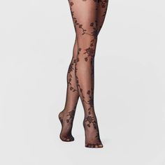 Women's Viney Floral Tights - A New Day Black L/XL, Women's, Size: Large/XL Floral Fishnet Tights, Garter And Tights, Black Floral Tights Outfit, Tights With Patterns, Dark Fairy Aesthetic Clothes, Floral Tights Outfit, Statement Tights, Pretty Tights, Black Floral Tights