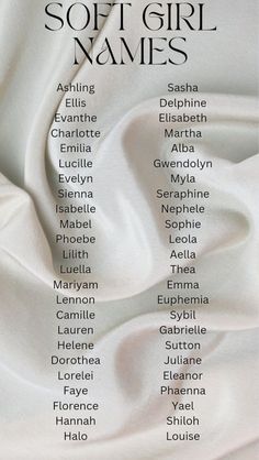 the names of soft girl names on a white sheet