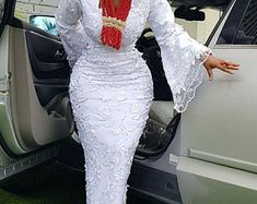 African party white lace dress African wedding guest | Etsy White Lace Gown, Nigerian Outfits