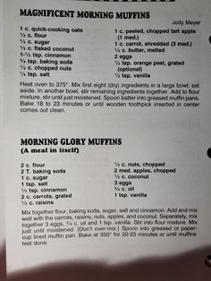 the instructions for morning glory muffins