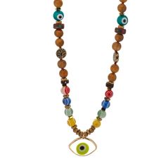 This Green Eye Beaded Necklace is a colorful and eye-catching piece of jewelry that combines a variety of beads and charms. The necklace features a mix of blue, yellow, red, and green glass evil eye beads, which are believed to have protective powers and bring good luck to the wearer. The necklace is also adorned with Gold hematite stone beads, which add a touch of shine and sophistication. The Gold hematite stone tree of life beads add a touch of natural beauty and symbolism, representing growt Handmade Multicolor Charm Necklaces With Round Beads, Multicolor Evil Eye Necklace With Round Beads, Multicolor Handmade Spiritual Charm Necklaces, Multicolor Hippie Necklace With Wooden Beads, Multicolor Hippie Necklaces With Wooden Beads, Spiritual Yellow Necklace With Colorful Beads, Multicolor Evil Eye Beaded Necklaces With Round Beads, Multicolor Evil Eye Beaded Necklaces, Multicolor Amulet Beads For Gifts