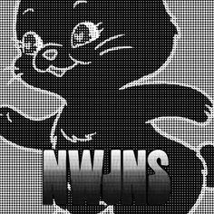 a black and white image of a teddy bear with the words nwns on it