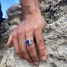 "Lapis lazuli Ring/ Square Lapis Lazuli Ring/ Men Blue Silver Ring/ Lapis Lazuli Ring Men/ Square Blue Signet/ Mens Silver Ring/ Lapis Ring Stylish square Lapis lazuli ring. A blue signet ring for men with a square shape with Lapis natural gemstone. This men's ring is handcrafted and made of solid 925 sterling silver. Express yourself with this impressive square signet that will complete the look of your outfit. You can wear these fashionable signet ring to any occasion as it is simple but elega Sapphire Lapis Lazuli Ring Jewelry, Blue Lapis Lazuli Signet Ring With Gemstone, Blue Lapis Lazuli Gemstone Signet Ring, Blue Open Ring With Polished Finish, Blue Polished Open Ring Jewelry, Blue Open Ring Jewelry With Polished Finish, Blue Lapis Lazuli Rings With Gemstone, Blue Opal Open Ring With Gemstone, Blue Lapis Lazuli Gemstone Rings