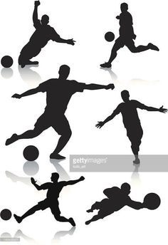 six silhouettes of soccer players kicking and dribbling the ball stock photo getty images black bedroom furniture sets home design ideas