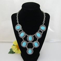 Turquoise Statement Necklace Blue Turquoise Metal Necklace, Turquoise Statement Necklace, Blue And Silver, Womens Jewelry Necklace, Statement Necklace, Color Blue, Jewelry Necklaces, Necklaces, Women Jewelry