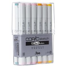 the coppac sketch marker set includes 12 different colors and is in a clear case