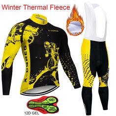 the winter thermal flee cycling suit is yellow and black