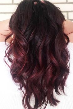 Hair Color 2017/ 2018 Black Cherry Hair #redhair #ombre ❤️ Want to catch people’s eyes with bold dark red hair color? The latest ideas are here in our color gallery: see the deep cherry ombre, all-over mahogany coloring with purple hues, and auburn ideas with brown balayage. ❤️ See mo... #Color Chocolate Cherry Hair, Grey Balayage, Black Cherry Hair Color, Hair Color 2017, Black Cherry Hair, Cherry Hair Colors, Dark Red Hair Color, Cinnamon Red, Red Ombre Hair