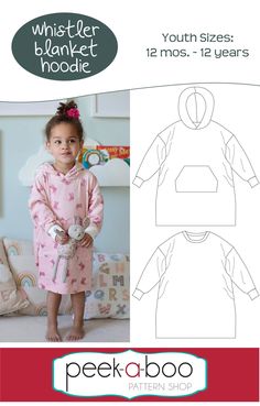 a child's pajamas and hoodie sewing pattern with the text, whistleer banket noodle