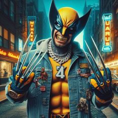 a man with claws on his chest and wearing a wolverine costume