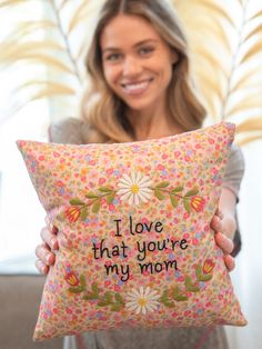 Embroidered Giving Pillow - Mom-view 1 Gifts For Mom Artwork, Embroidered Pillows, Quilt Pillow, Hand Embroidered Pillows, Embroidered Throw Pillows, Shaped Pillow, Embroidered Gifts, Old Quilts, Unique Gifts For Women