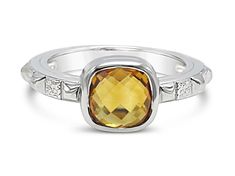 Judith Ripka 1.5ct Square Cushion Citrine Rhodium Over Sterling Silver Ring. Measures Approximately 0.25"L x 0.75"W. Not Sizeable. White Gold Diamond Ring With Gemstone Accents For Anniversary, Anniversary White Gold Diamond Ring With Gemstone Accents, White Gold Diamond Ring With Gemstone Accents, Cushion Cut White Gold Ring With Gemstone Accents, White Gold Diamond Birthstone Ring With Gemstone Accents, Judith Ripka, The Star, Sterling Silver Ring, Citrine