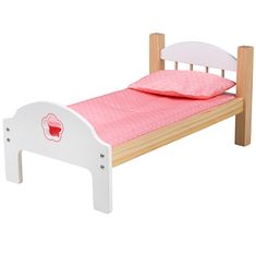 Make bedtime a fun learning experience as little ones learn to care for their doll, putting them to bed at naptime and night time. Our wooden doll bed is compatible with our ragdolls and most other doll brands. Our adorable Doll Bed comes complete with pink polka dot bedding to keep your little one's best friend warm at bedtime. The bottom headboard also has a cute flower cut out. Baby doll beds are a great way to inspire creative role play sessions and help to develop a real sense of companionship. Measuring 25cm L x 21cm H x 45.2cm W, this doll bed can be used on most dolls. Made from high quality, responsibly sourced materials. Conforms to current European safety standards. Age 3+ years. Kids Wooden Bed, Wooden Doll Bed, Dolls Bed, Baby Doll Bed, Minnie Mouse Toys, Polka Dot Bedding, Toy Brands, Making Wooden Toys, Sustainable Toys