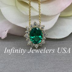 Emerald Pendant Necklace, Ladies Pendant, May Birthstone Necklace, Moissanite Pendant Necklace, Ladies Gold Necklace, #6681 #BirthdayGift #AnniversaryGift #EngagementRing #MayBirthstone #EmeraldPendant #MoissanitePendant #Necklace #LadiesGoldNecklace #MothersDay #LadiesPendant