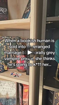 a book shelf with books on it and a quote from harry potter in the middle