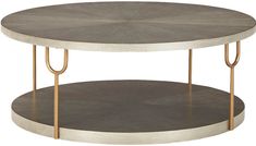 an oval coffee table with two metal legs and a wooden shelf on one side,