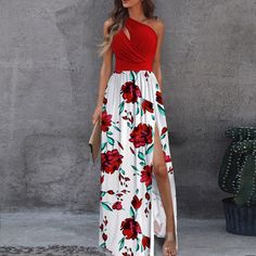 F00141014-1002 Summer Dress Style, Split Long Dress, Long Skirt Fashion, 파티 드레스, Ceremony Dresses, Printed Long Dresses, Styl Boho, Split Dress, Floral Print Maxi Dress