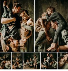 a collage of photos with people and children in the same photo, one man is holding a child