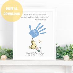 winnie the pooh birthday card with handprints on it and text that reads, digital