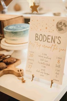 a wooden sign sitting on top of a table