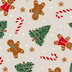 seamless christmas pattern with gingerbreads and candy canes