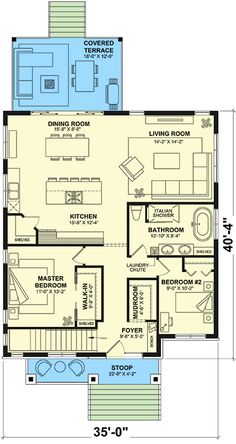 the floor plan for a small house with two bedroom and an attached living room area