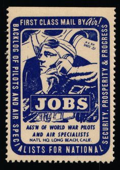 a blue and white stamp with the words jobs on it