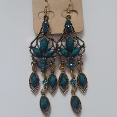 Cute Teal Boho Earrings Elegant Turquoise Metal Chandelier Earrings, Vintage Turquoise Earrings For Party, Blue Bohemian Crystal Earrings, Bohemian Blue Crystal Earrings, Ear Rings, Earrings Color, Boho Earrings, Jewelry Earrings, Diamonds