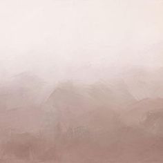 an abstract painting of mountains in pink and grey tones with the sky partially obscured by fog