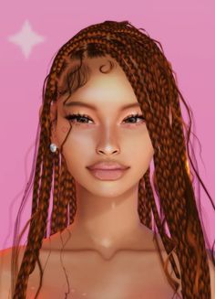 a digital painting of a woman with long braids on her head and pink background