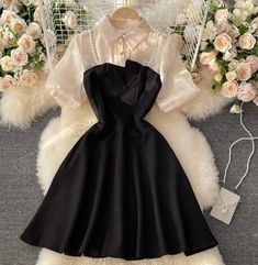 Beautiful Black Dresses Short, Cute Party Dresses, Pretty Short Dresses, Mode Ulzzang, Short Sleeved Dress, Short Sleeve Summer Dresses, Cute Dress Outfits, Elegant Skirt, Mode Inspo