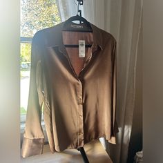 Abercrombie And Fitch Light Brown Satin Button Down Long Sleeve Blouse. New With Tags. Size Medium. Price Is Firm. Brown Tops With Button Closure For Daywear, Elegant Brown Tops For Daywear, Brown Spread Collar Blouse For Work, Brown Spread Collar Blouse For Fall, Elegant Brown Top With Spread Collar, Brown Button Closure Blouse For Daywear, Brown Blouse With Button Closure For Daywear, Classic Brown Blouse With Button Closure, Brown Collared Blouse For Daywear