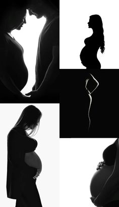 the silhouettes of two pregnant women are shown in black and white, while one is holding her belly