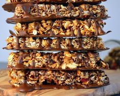 chocolate covered granola bars stacked on top of each other