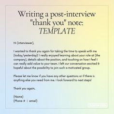 an email to someone who is writing a post - interview thank you're not template