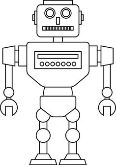 a black and white drawing of a robot