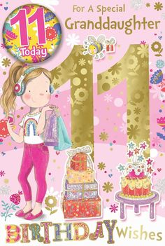 a girl with headphones on standing next to a birthday cake and number one sign