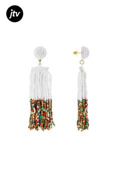 Paula Deen Jewelry��� Multi-Color Bead Gold Tone Dangle Earrings. Measures Approximately 4.0"L x 0.87"W. Push Back Closure. White Beaded Chain Earrings, White Beaded Chain Drop Earrings, White Colorful Beads Drop Tassel Earrings, White Colorful Beads Tassel Drop Earrings, White Tassel Drop Earrings With Colorful Beads, Elegant White Chandelier Earrings With Colorful Beads, Colorful Beaded White Chandelier Earrings, Adjustable White Beaded Tassel Earrings, White Large Beads Dangle Earrings