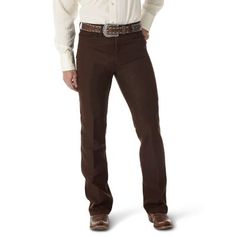 As every cowboy knows all too well, the day doesn't always go as planned. When you need to be dressed up and out of the house in a hurry, Wrangler dress jeans are your greatest ally. Our men's Wrancher dress jeans feature a regular fit with modern styling and are made of 100% texturized, woven polyester stretch twill to keep you comfortable on all occasions. Plus, they come with plenty of pocket space for storing your essentials. Best of all, these dress jeans for men feature a soil release fini Wrangler Dress Jeans, Mens Dress Jeans, Wrangler Wrancher Dress Jean, Dark Brown Jeans, Wrangler Dress, Wrangler Cowboy, Wrangler Cowboy Cut, Wrangler Pants, Dress Jeans