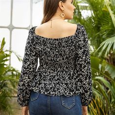 One-shoulder Floral Long-sleeve Plus Size Shirt  Material: Polyester  Style: Plus Tee Size: L, XL, 2XL,3 XL Color: Black  Occasion: Outdoor, Daily,  Vacation