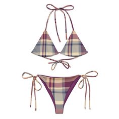 Our Lavender Haze String Bikini turns a classic into a contemporary. Inspired by our founders' love for all things swiftie, this plaid design with shades of lavender is a must have and is available from 2XS to 6XL! Brand: BOHIQ Bikini top with removable padding Pattern: Lavender Shades - Plaid UPF50+ protection Sizes 2XS to 6XL Fabric: 81% recycled polyester, 19% Lycra spandex OEKO-TEX 100 standard certified Global Recycled Standard (GRS) certified Multiple ways to tie and style the bikini set C Lavender Shades, Summer Shopping Outfit, Shades Of Lavender, Lavender Haze, Crochet Swim, Cute Swimsuits, Swimsuit Cover Ups, Plaid Design, Tote Bag Leather