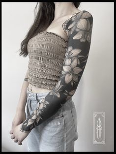 Cover Up Tattoos Before And After, Tattoo Arm Sleeve, Flower Shoulder Tattoo, Arm Tats, Tattoo Arm, Cover Up Tattoo, Sister Tattoos, Sleeve Tattoos For Women