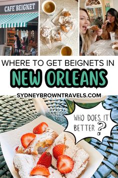 there are pictures of new orleans with strawberries on the plate and other things to eat