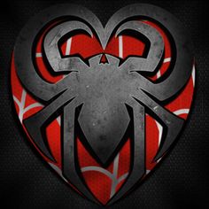 the spiderman logo on a red and black heart shaped wallpaper with an intricate design