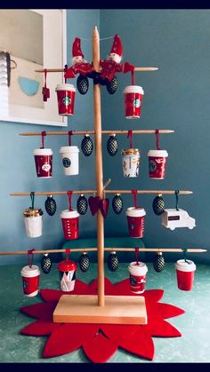 a christmas tree made out of coffee cups