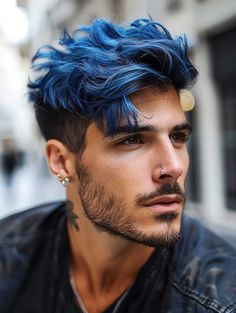 Blue Tips Hair, Boys Colored Hair, Haircut Names For Men, Older Mens Hairstyles, Dark Blue Hair